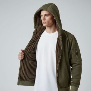 Mosquito Fleece Lined Full Zip Hoodie Jacket Men 2XL Olive Green